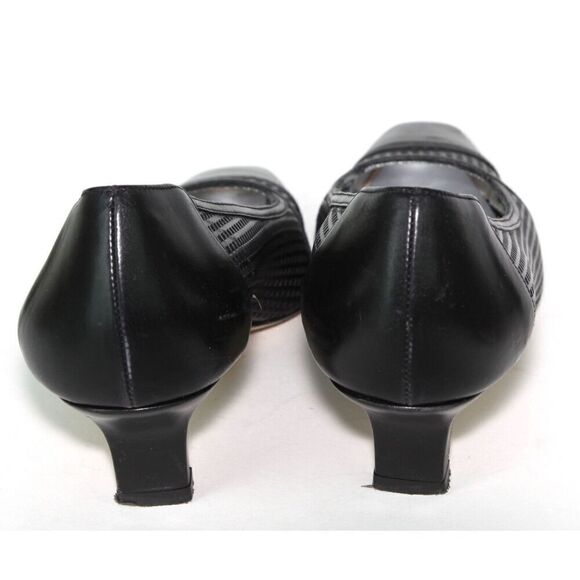 Rangoni Black Leather Firenze Italy Perforated Square Toe Pumps, Size  7B - Picture 4 of 7